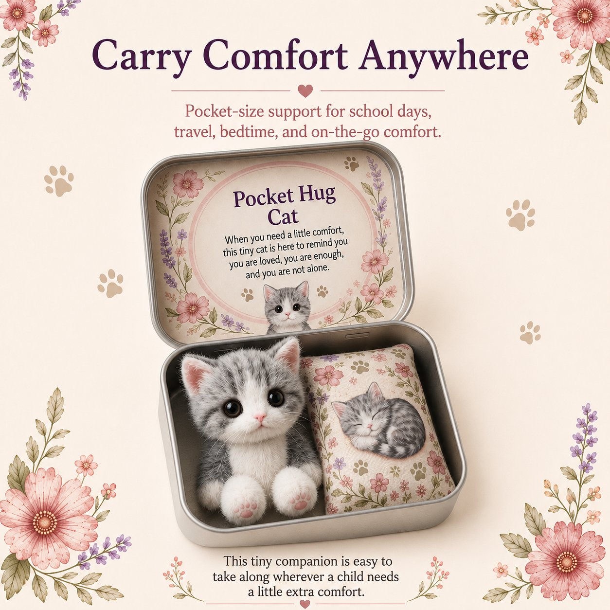 🐱Pocket Hug Plush Keepsake Tin, Mini Portable Comfort Pocket Plush Toy