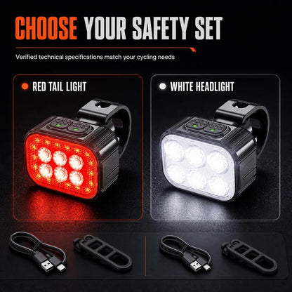 🎉📢📢50% OFF !! ⏰ Bright Bicycle Light Front Headlight and Rear Taillight for Mountain Bike Night Riding Safety Warning Cycling Accessories