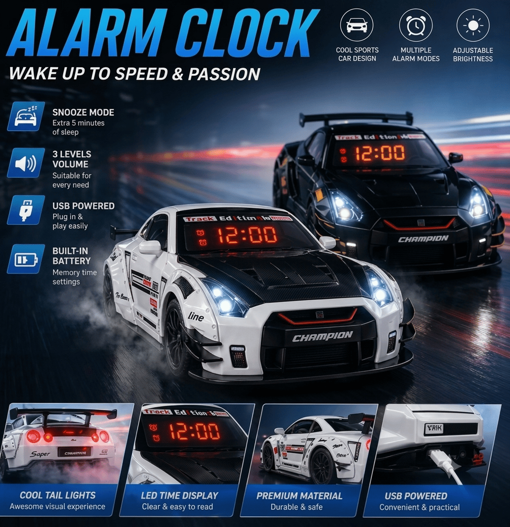 🏎️ Sports Car Alarm Clock Remote Control Model Car