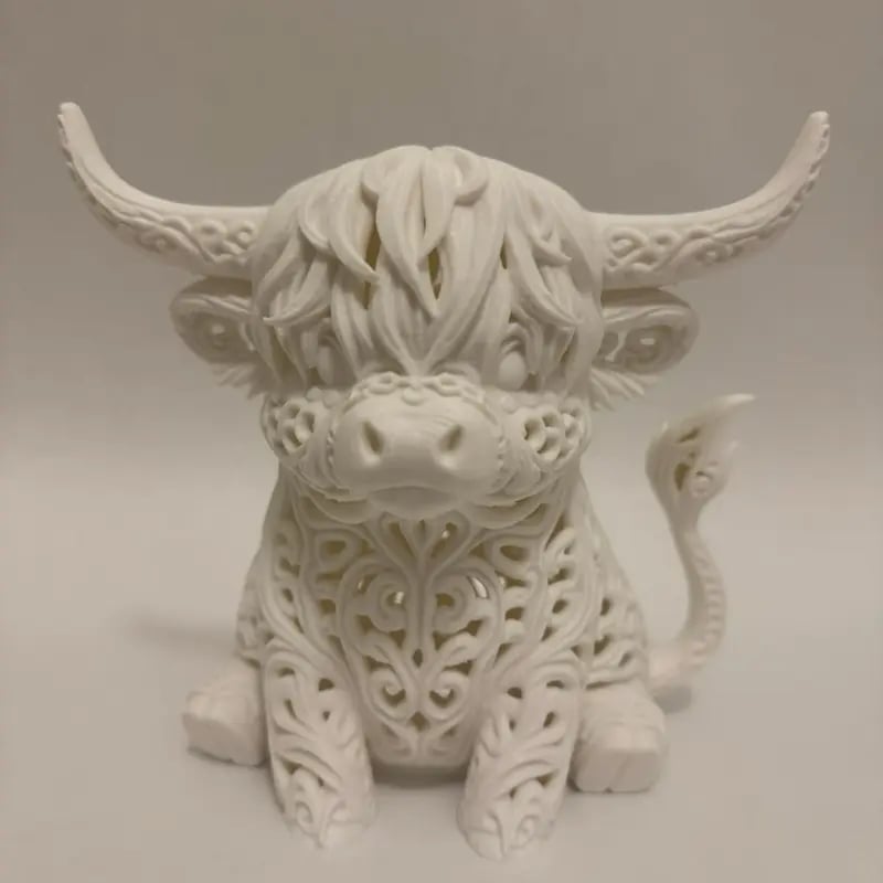 Highland Cow Tea Light Holder – 3D-Printed Filigree Hollow Candle Lantern