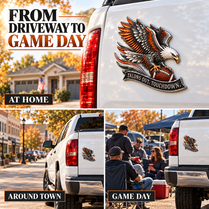 🦅 'Talons Out. Touchdown!' Premium Metal Eagle Car Emblem 5.9“*5.9” | The Ultimate Football Fan Decal