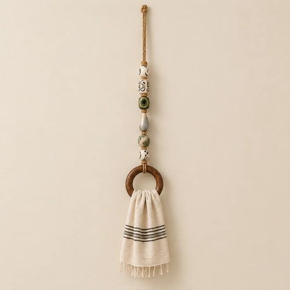 Decorative Beaded Towel Hanger with Wooden Ring
