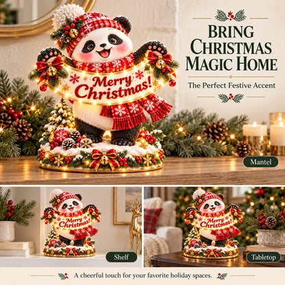 Panda Christmas Greeting Figurine