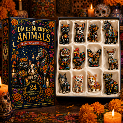 Día de Muertos Animals Advent Calendar 2026 – 24-Day Folk Art Animal Figurine Collection | 24 Unique Collector-Grade Miniatures