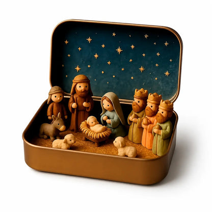 Mini Christmas Nativity Set in Tin Box