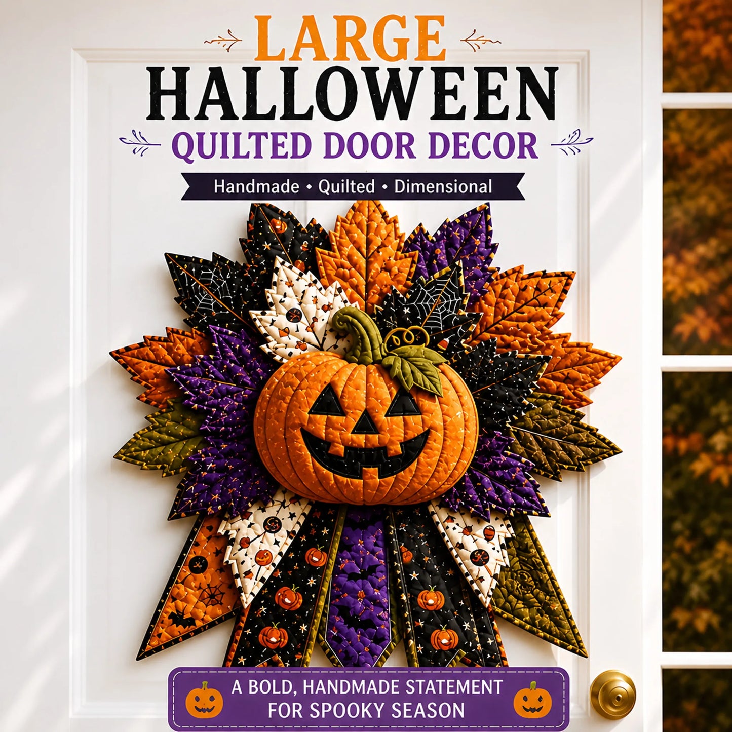 🎉 Holiday Celebration 50% OFF - 🎃DIY Quilted Halloween Pumpkin Door Hanger Sewing Kit | Make Oversized Seasonal Front Door Decor