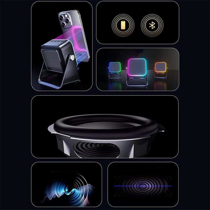 🎶📱 5-in-1 Wireless Induction Speaker & Adjustable Phone Stand