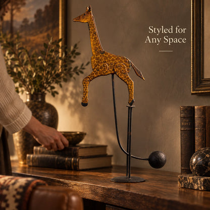 Handcrafted Balancing Giraffe Kinetic Desk Sculpture Mid-Century Kinetic Art Statue for Office Desktop & Home Table Decor