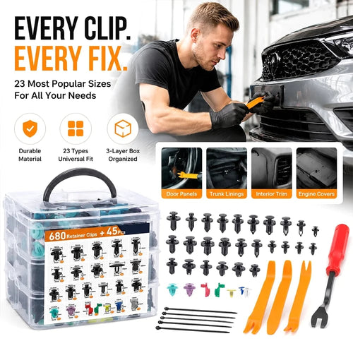 🚗 725PCS Car Push Retainer Clips & Fastener Assortment Kit