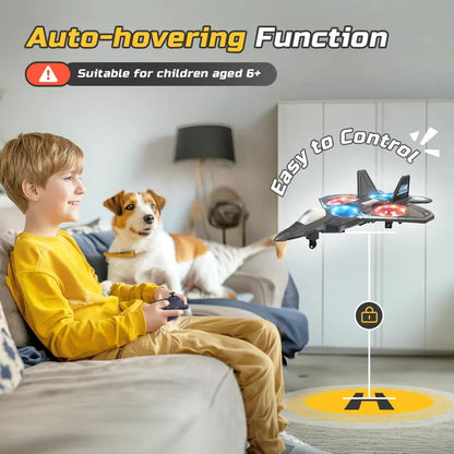 RC Flying Fighter Jet Toy with LED Lights & Stunt Rotation – Durable EVA Foam Remote Control Plane