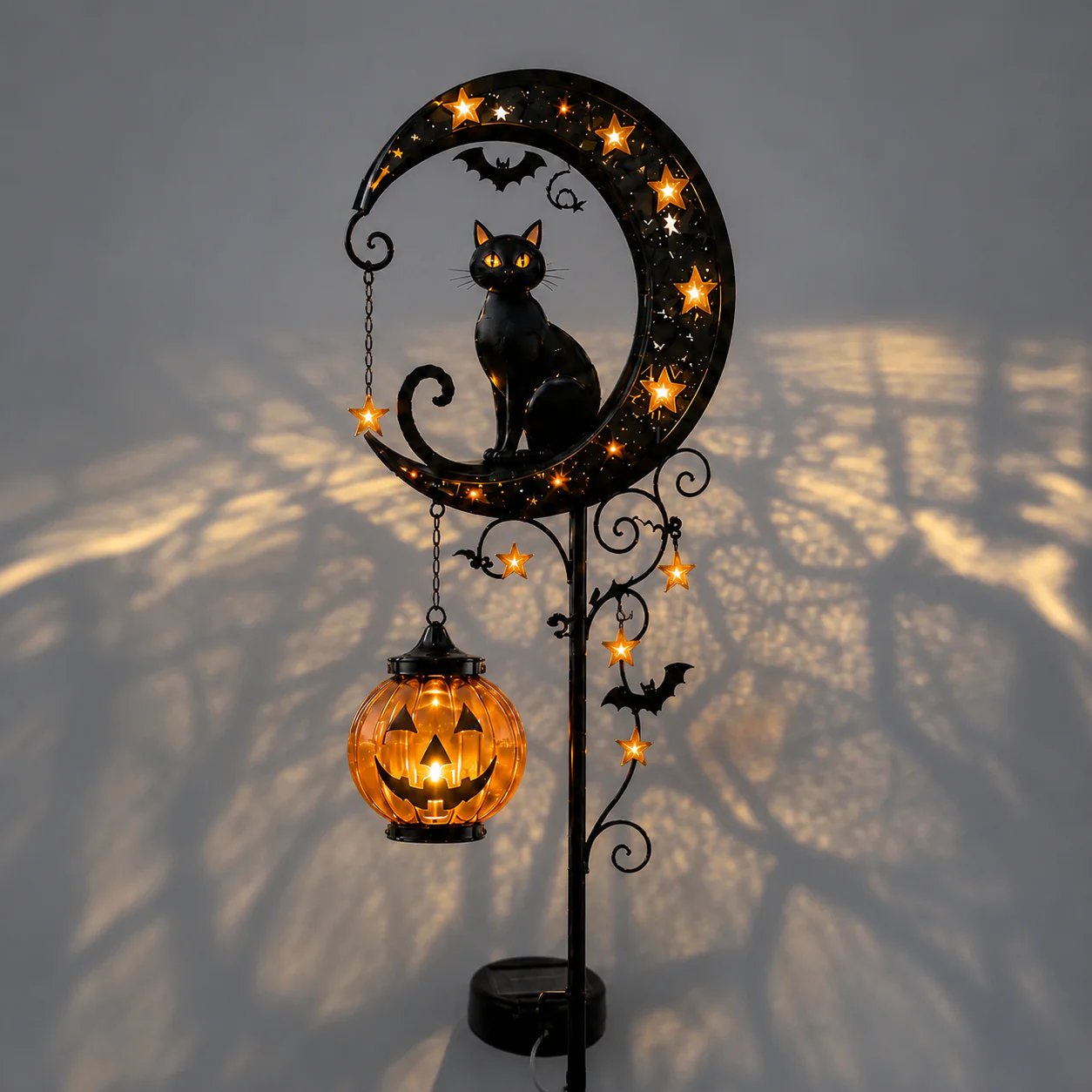 🔥49% OFF TODAY 👻 Solar Halloween Garden Stake Light with Black Cat & Pumpkin