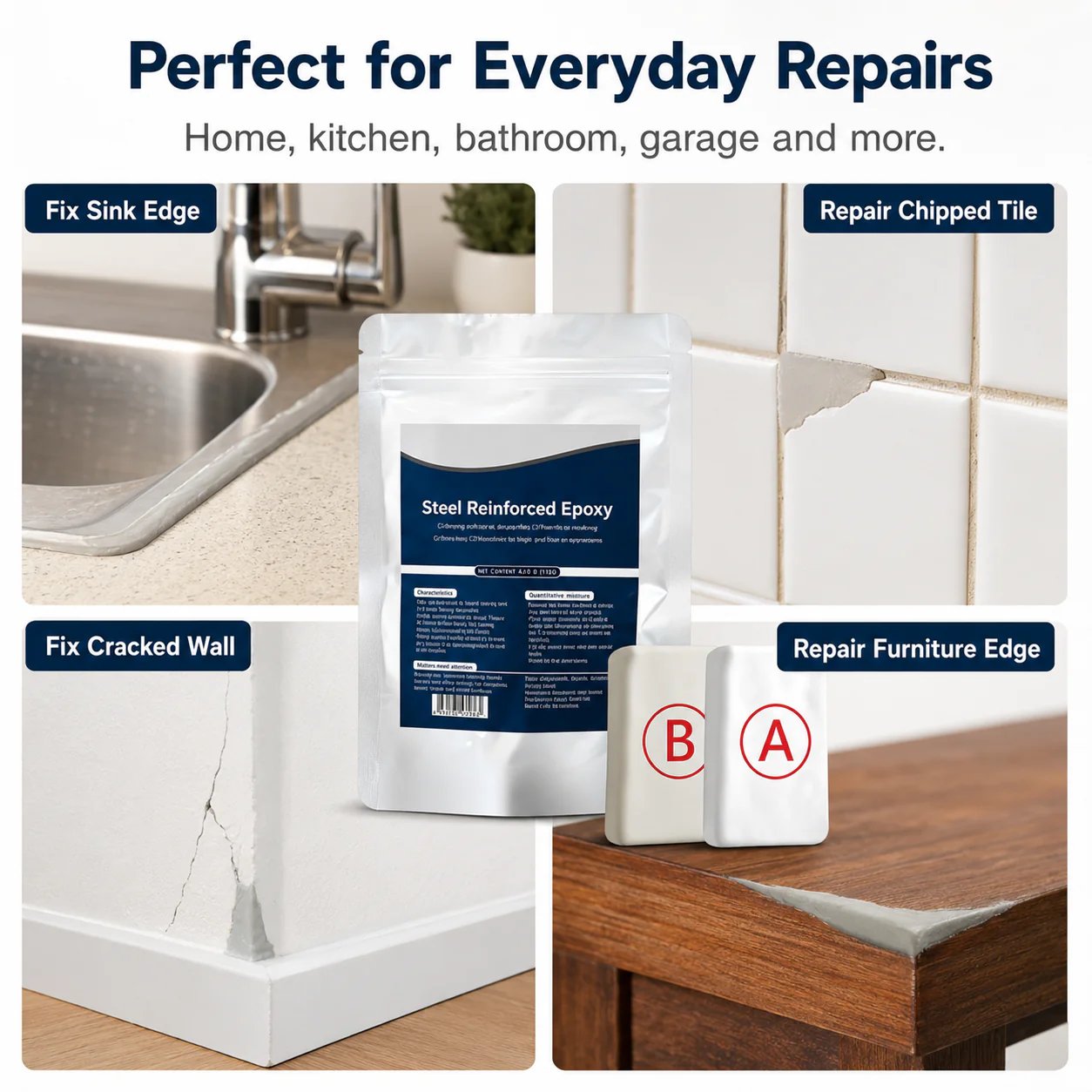 🔧Steel Reinforced Epoxy Repair Putty – Multi-Surface Moldable Epoxy for Metal, Wood & Hard Surfaces, Patch Cracks Gaps Holes, Sandable & Paintable, Water-Resistant🛠️