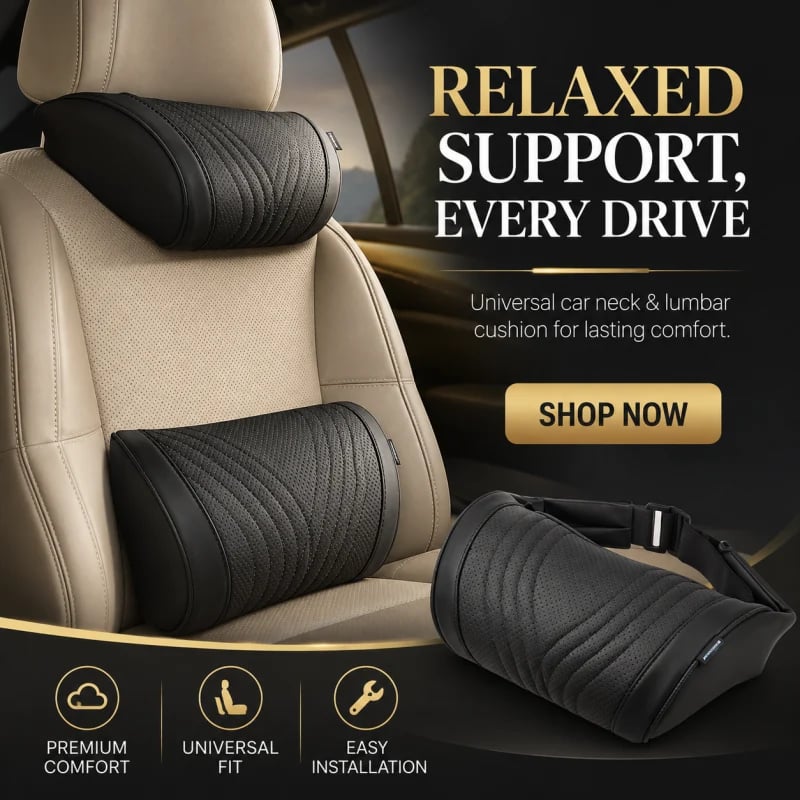 🚗💤Reduce fatigue while driving! Universal memory foam neck pillow for car – ergonomic headrest for long road trips.