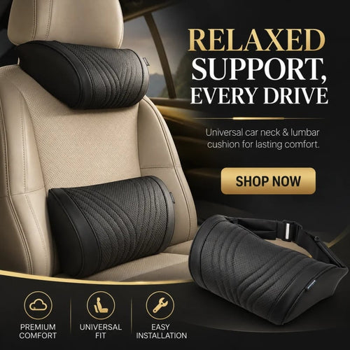🚗💤Reduce fatigue while driving! Universal memory foam neck pillow for car – ergonomic headrest for long road trips.
