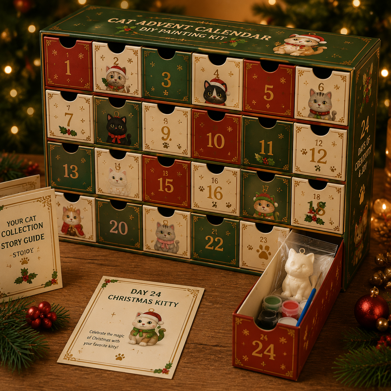 🐱 DIY Cat Advent Calendar 2026 – 24 Days of Painting Magic, Create Your Own Christmas Cat Ornaments