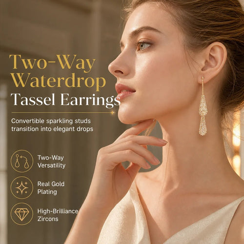 ✨ Two-Way Waterdrop Tassel Earrings - Convertible Zircon Drop Earrings 💎