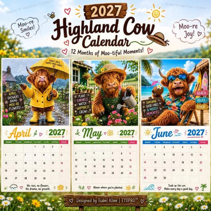 🐮 2027 Funny Highland Cow Wall Calendar | 12 Seasonal Cow Adventures with A4 Monthly Planning Pages for Home, Office & Gifts 📅✨