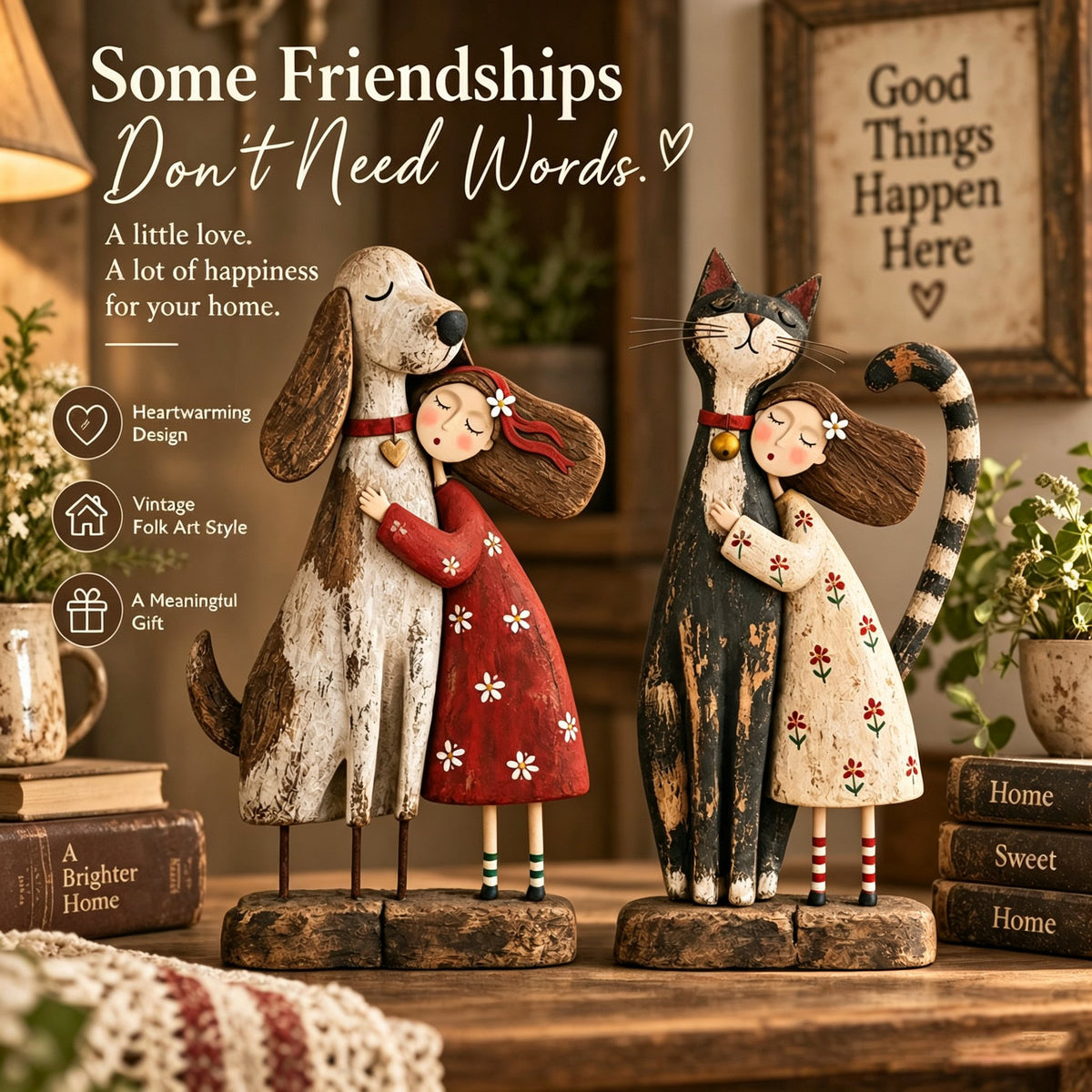 ❤️Some Friendships Don’t Need Words™ – Girl & Pet Hugging Figurine