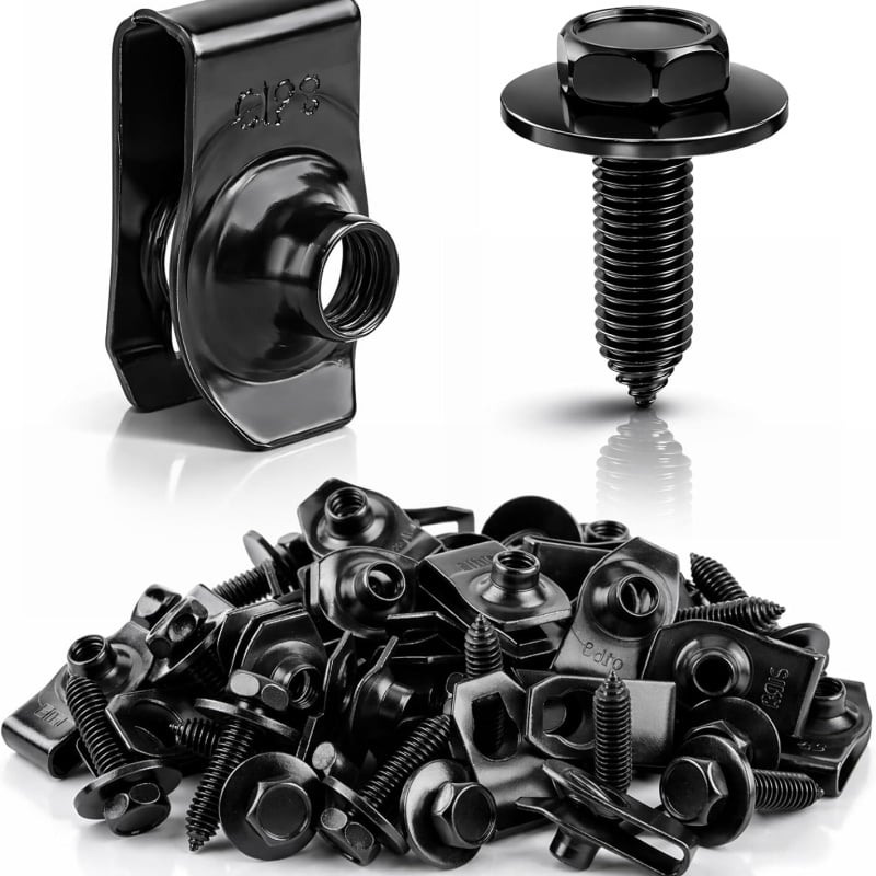 Automotive Universal Screws Black — —  1/4 Body Bolts & U-Nut Clips Kit(50 PCS)