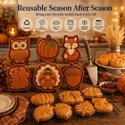 ⏳ Last Day 49% OFF – 🍂 8-Design Fall Mini Pie Mold Collection | Reusable Embossed Molds for Shaping Detailed Owl, Fox, Turkey, Pumpkin, Acorn & More 🥧✨