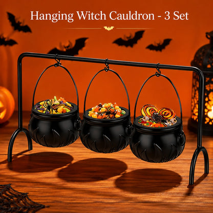Halloween Caramel Apple Dip Station - Hanging Witch Cauldron & Ceramic Candlelit Fondue Warmer Set