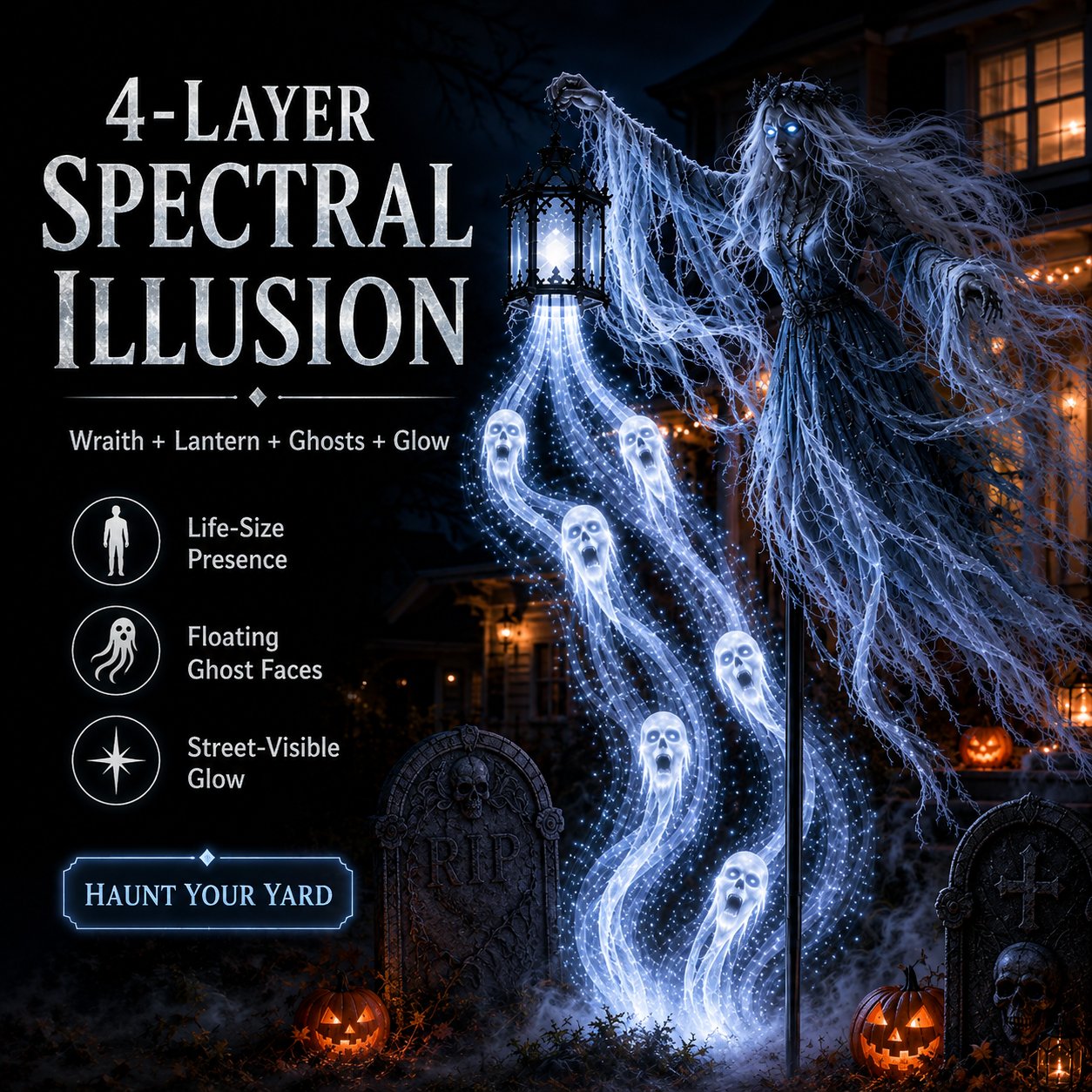 Soul Harvester Floating Wraith Light – Cold-White Halloween Yard Decor