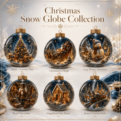 ⏳ Last Day 49% OFF – 🎄6-Piece Christmas Winter Scene Globe Ornament Collection | Detailed 3D Holiday Scenes, Coordinated Midnight-Blue & Gold Palette with Presentation Box Included ✨