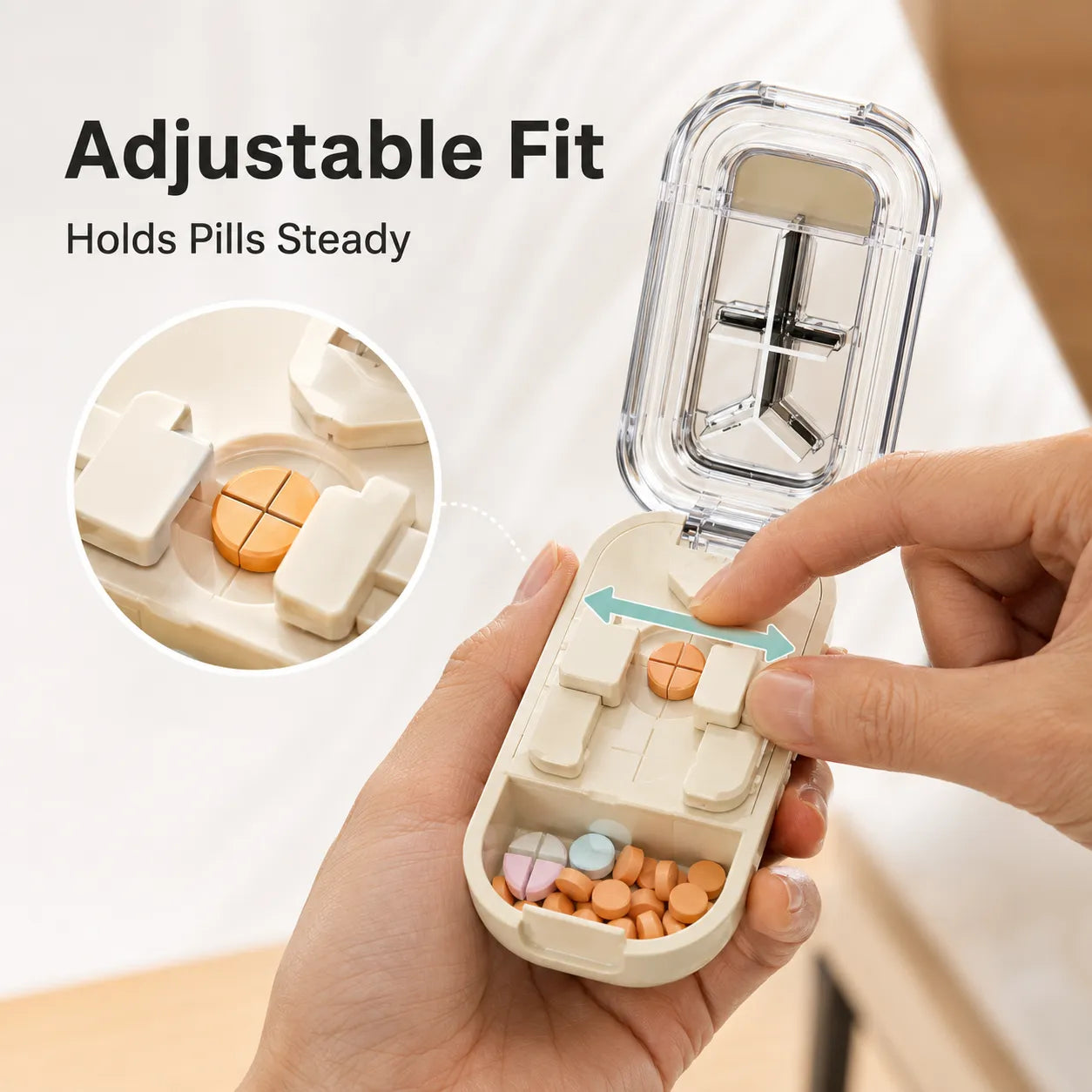 Adjustable Pill Cutter with Storage for Precise Dose Splitting
