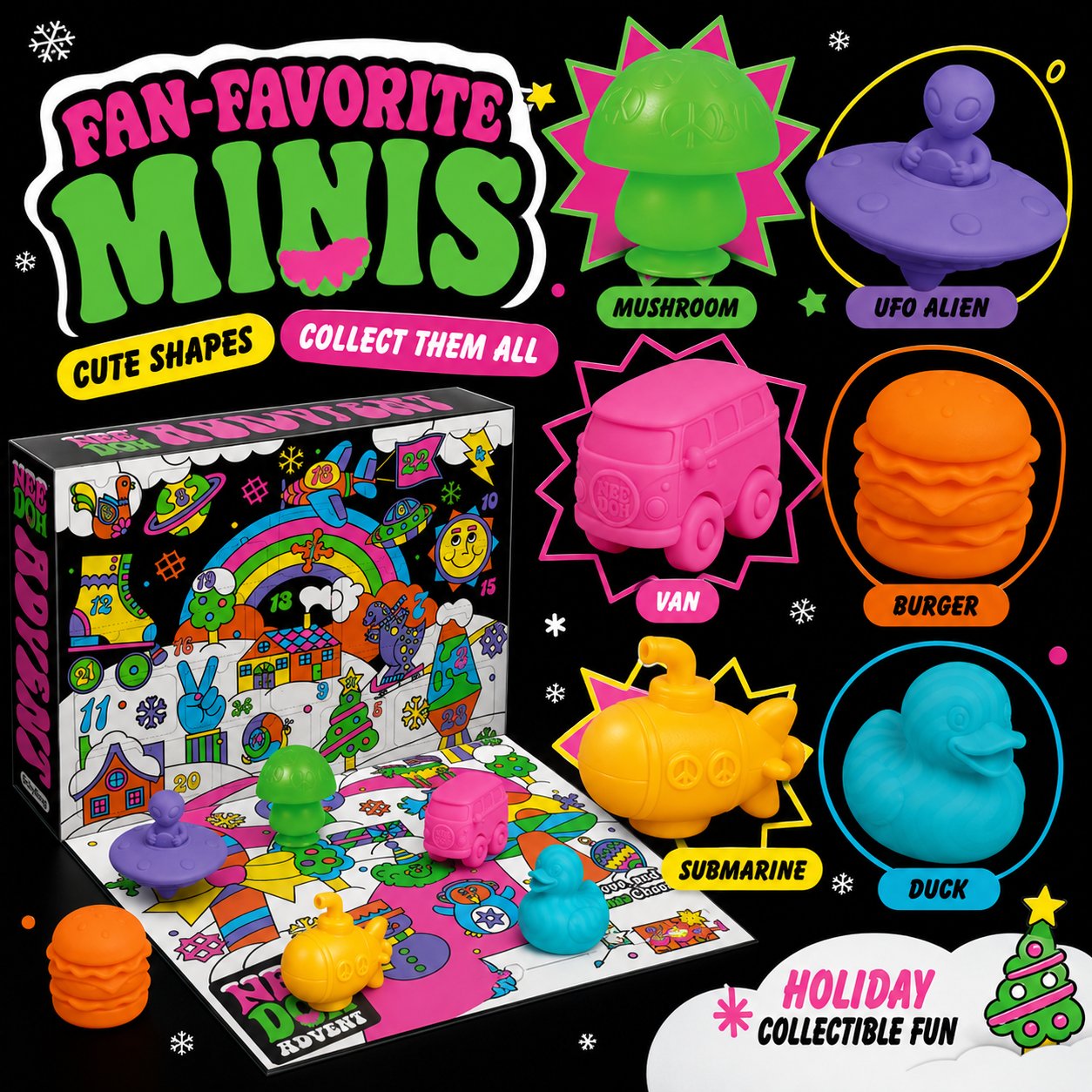 🎄 NeeDoh Advent 2026 Squishmas Calendar | 24 Days of Mini Squishy Surprises, Neon Fidget Fun & Holiday Collectibles 🎁✨