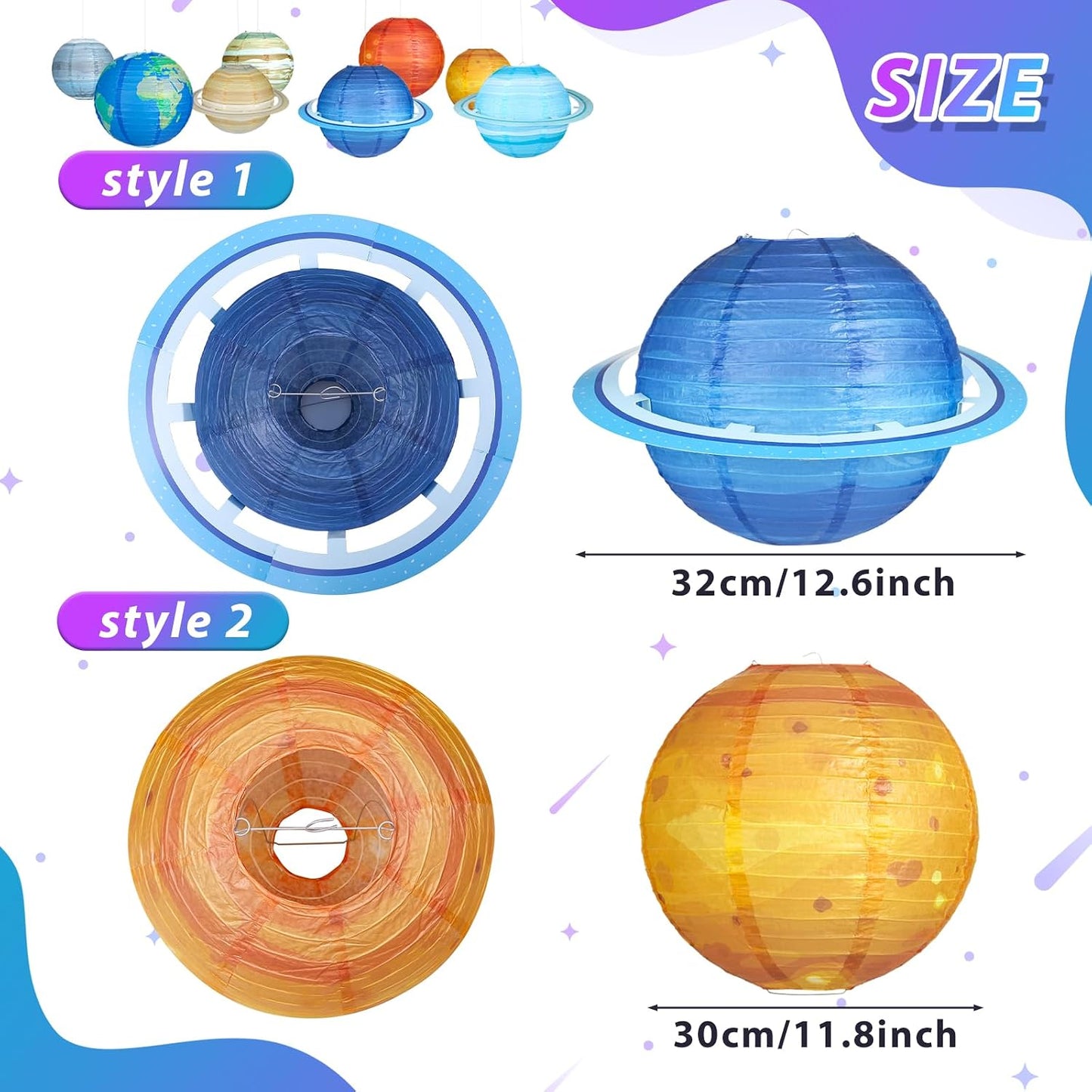 🪐 8-Piece Solar System Planet Paper Lantern Set – Outer Space Birthday Party Decorations