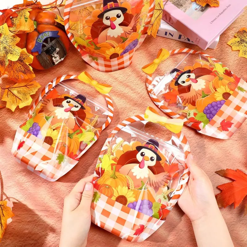 🎃25/50 PCS Halloween Goodie Bags with Handles, Pumpkin Specter Candy Gift Bags, Transparent Trick or Treat Party Favor Bags