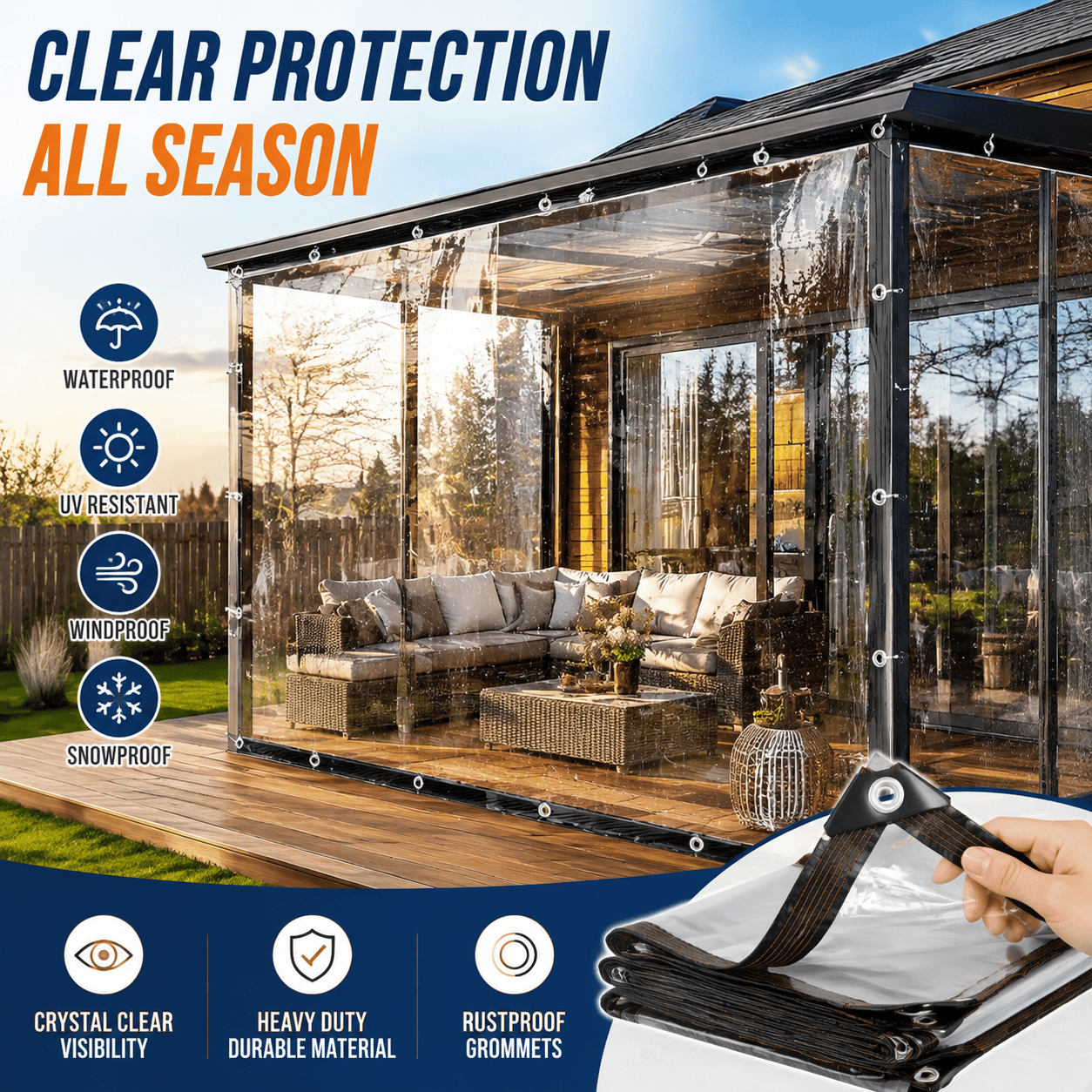 ⏰Limited Stock 60% OFF🌞💦🌊 Transparent Outdoor Protection System—Outdoor Cover with Metal Grommets💧