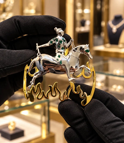 ✨ Handmade 925 Sterling Silver Equestrian Brooch – 2-in-1 Suit Pocket Accessory🐎🕴️