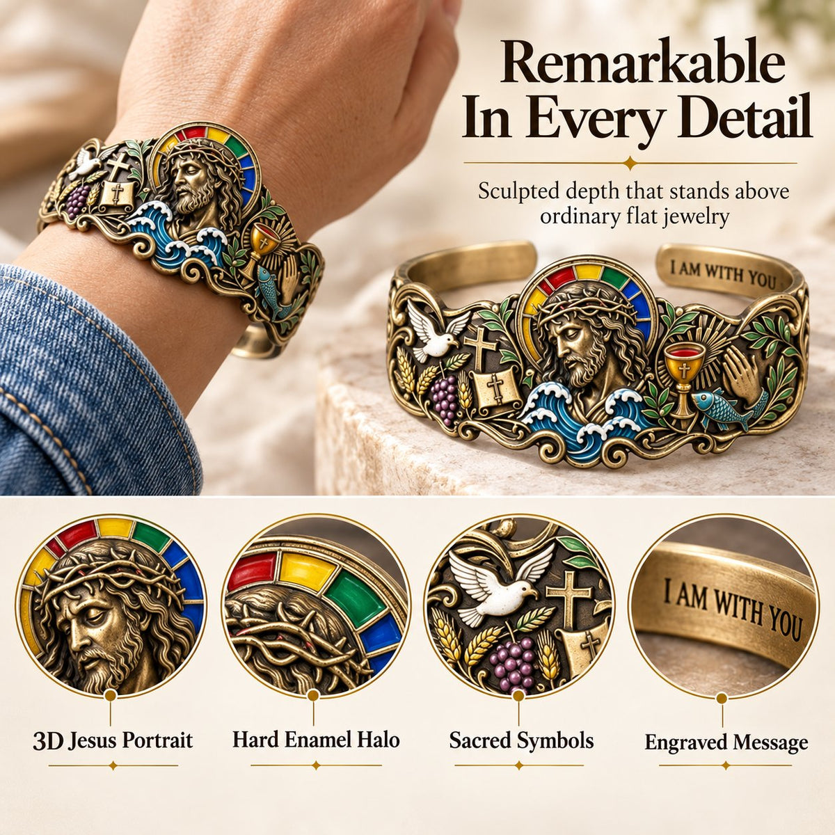 Faith Inspired Jesus Cuff Bracelet | Antique Brass With Scripture Message
