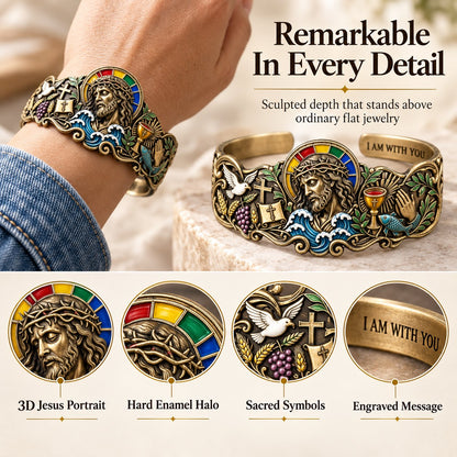Faith Inspired Jesus Cuff Bracelet | Antique Brass With Scripture Message