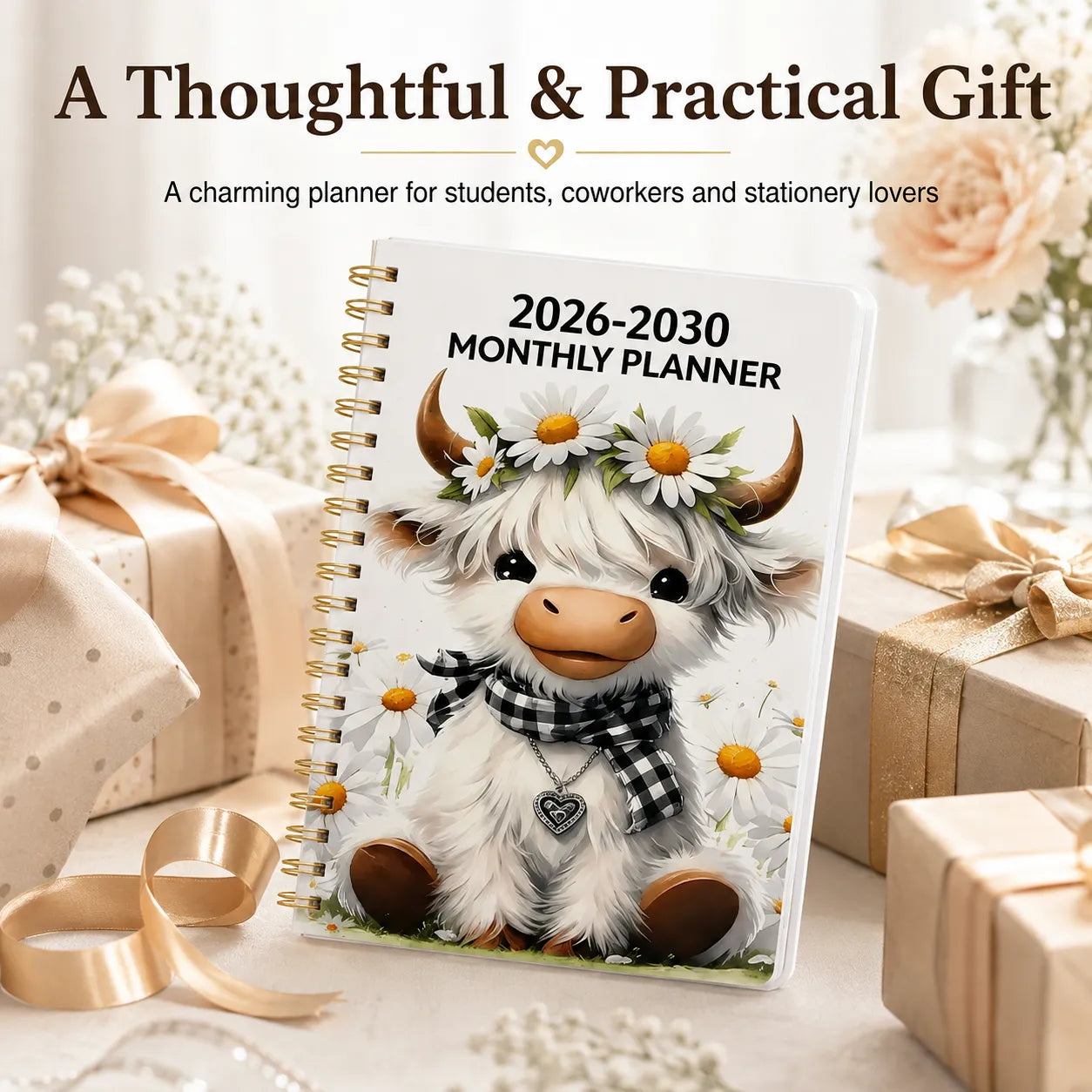 🐮 LAST DAY 49% OFF – Cute Cow 5-Year Planner 2026–2030 | Monthly Organizer with Farmhouse Cover, Goal Tracking Pages & Long-Term Planning Layout ✨