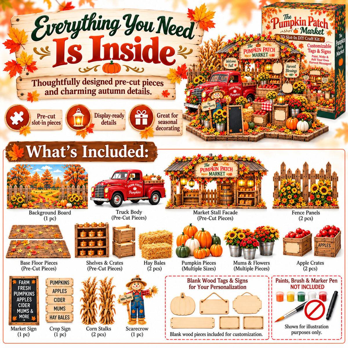 🍂 Pumpkin Patch Market 3D Slot-In DIY Craft Kit