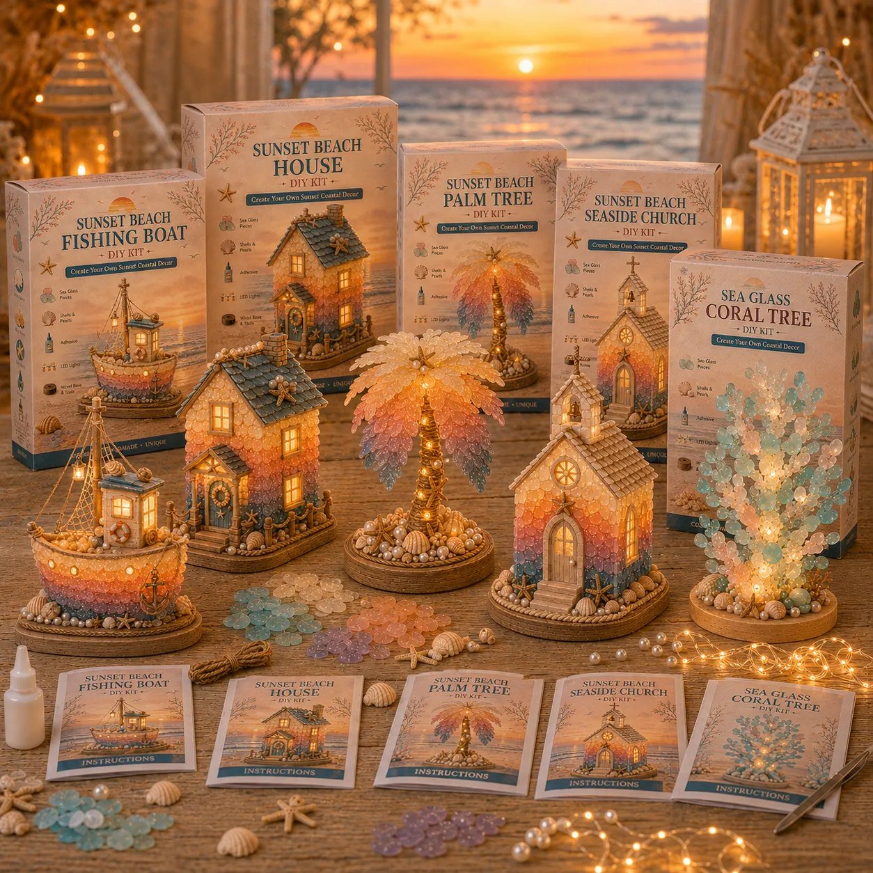 ⏳ Last Day 49% OFF – 🌅 Beginner-Friendly DIY Sunset Coast Sea Glass-Style Light Kit Collection | Complete Kit with Sea Glass-Style Pieces, LED Lights & Step-by-Step Guide Included 💕