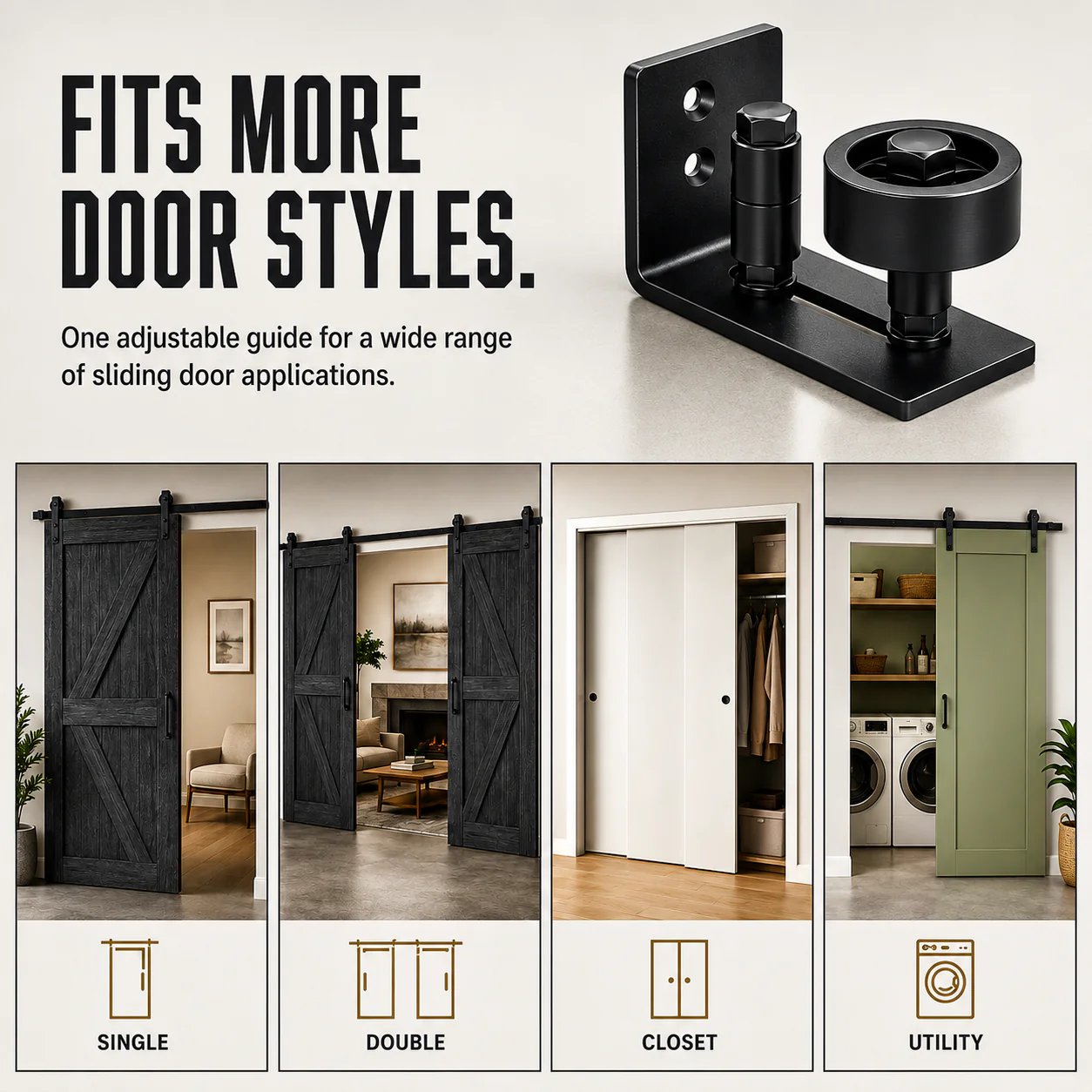 🚪8-in-1 Adjustable Barn Door Floor Guide – Wall-Mount Stay Roller for Smooth, Stable Sliding