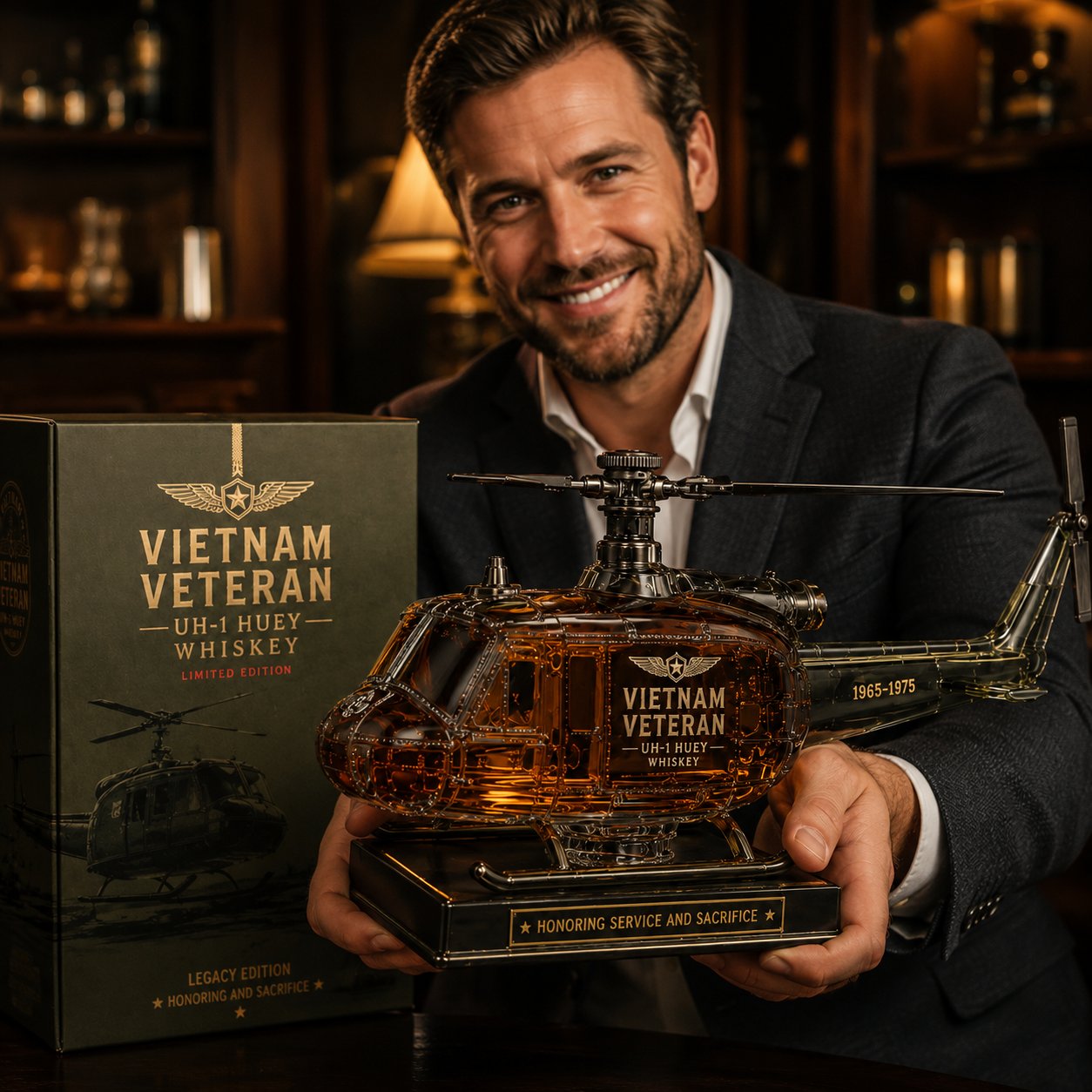 Vietnam War Veteran UH-1 Huey Helicopter Tribute Whiskey Decanter - 1965-1975 Limited Edition (🔥Buy 2 Get Free Shpping🔥)