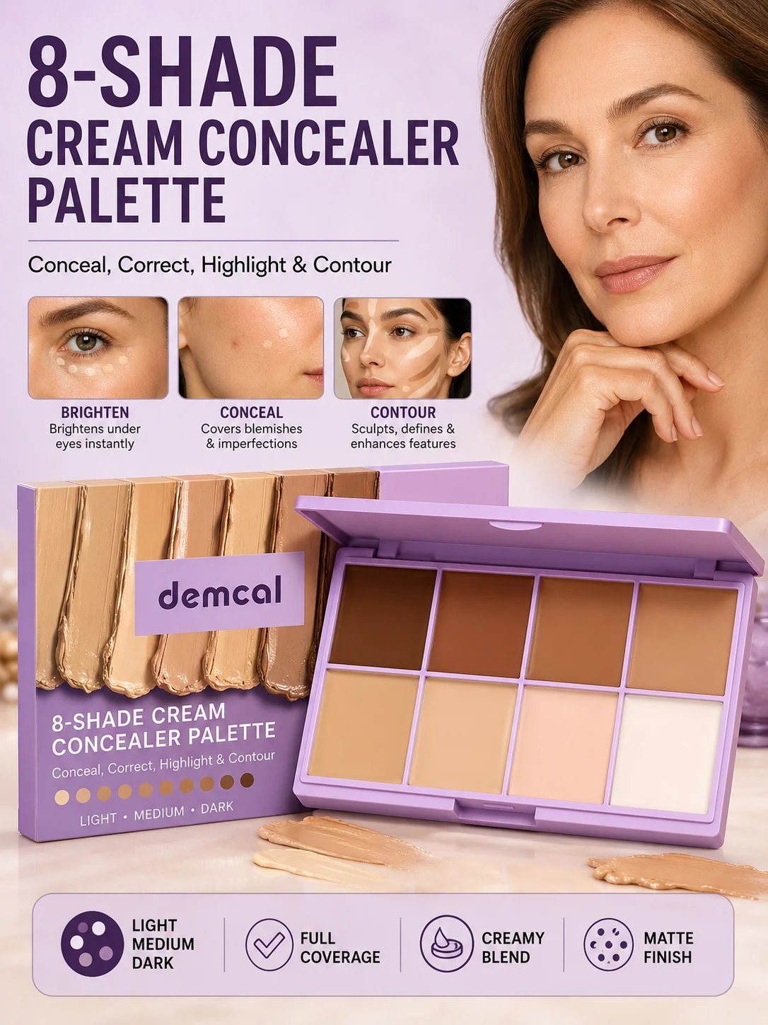 💄 Beauty Must-Have ✨ 8-Color Cream Concealer Palette for Full Coverage, Color Correction & Contouring