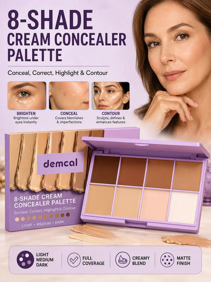 💄 Beauty Must-Have ✨ 8-Color Cream Concealer Palette for Full Coverage, Color Correction & Contouring