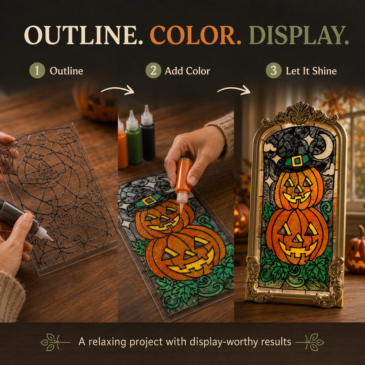 🔥Last Day 49% OFF - 🎃🎨 DIY Halloween Pumpkin Faux Stained Glass Art Kit