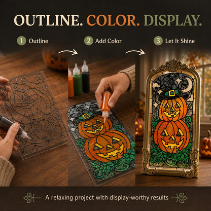 🔥Last Day 49% OFF - 🎃🎨 DIY Halloween Pumpkin Faux Stained Glass Art Kit