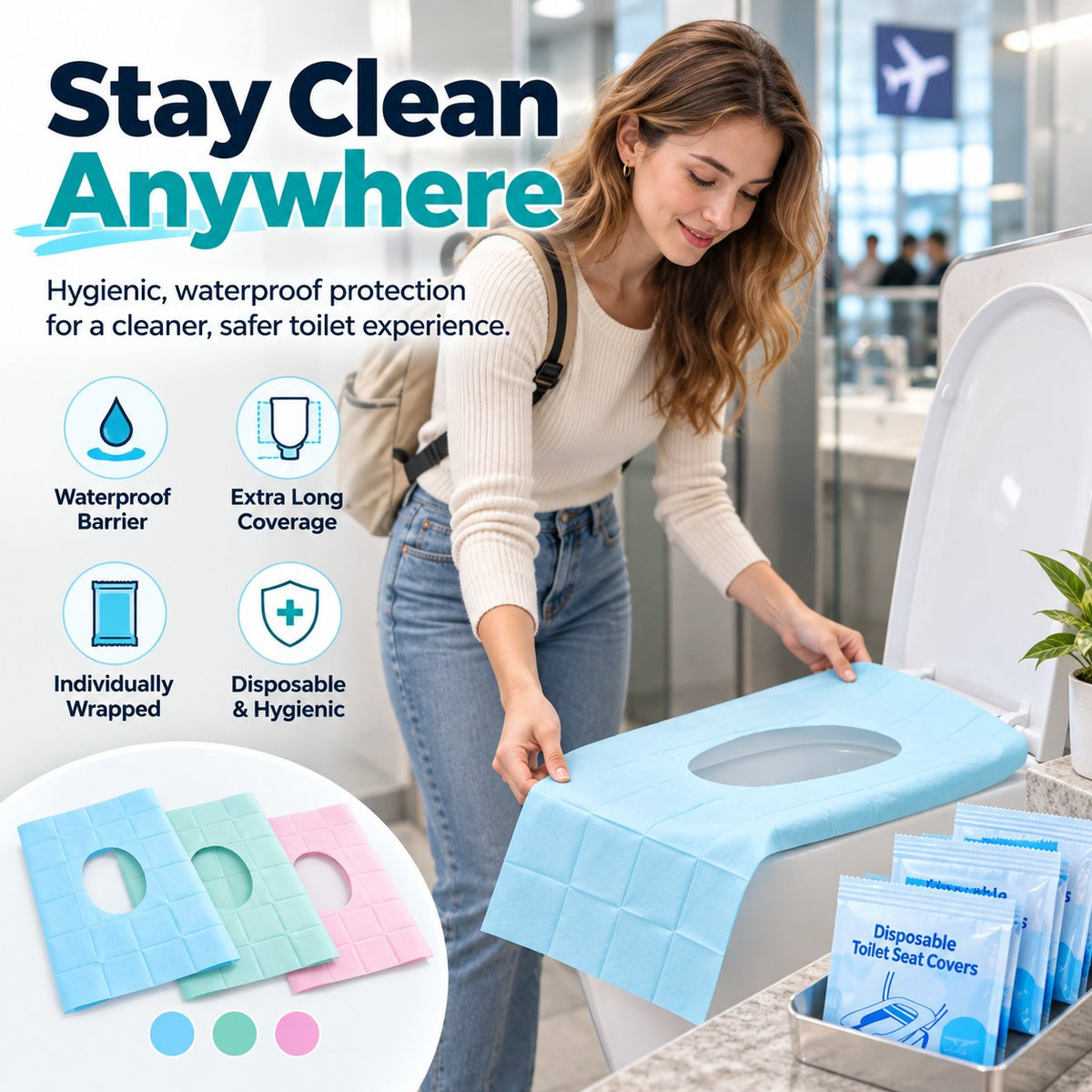 Disposable Waterproof Toilet Seat Covers | Individually Wrapped Travel Hygiene Liners