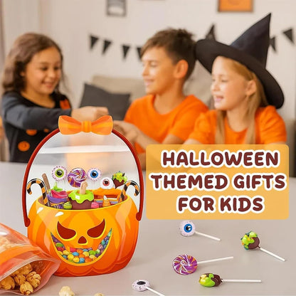 🎃25/50 PCS Halloween Goodie Bags with Handles, Pumpkin Specter Candy Gift Bags, Transparent Trick or Treat Party Favor Bags