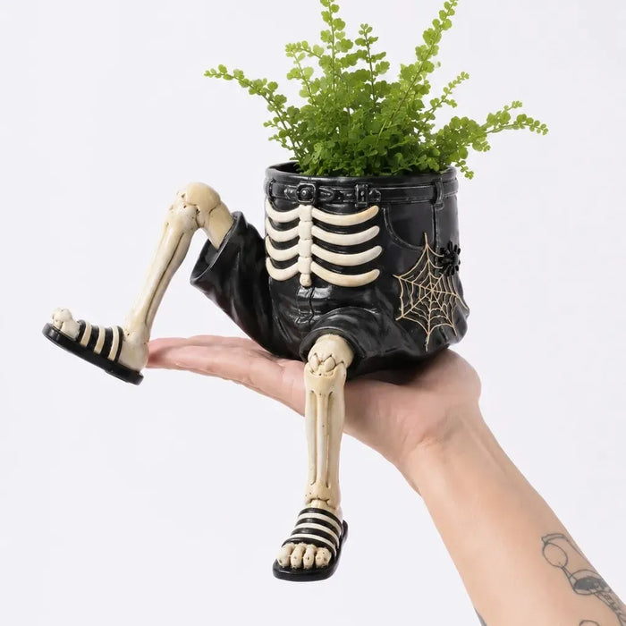 Skeleton Halloween hanging leg planter