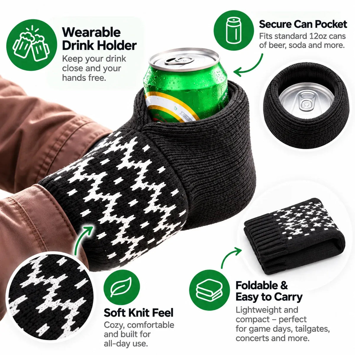 🍻 Hands-Free Game Day Drink Holder | Soft Knit Wearable Can Holder for Tailgates, BBQs & Parties 🏈