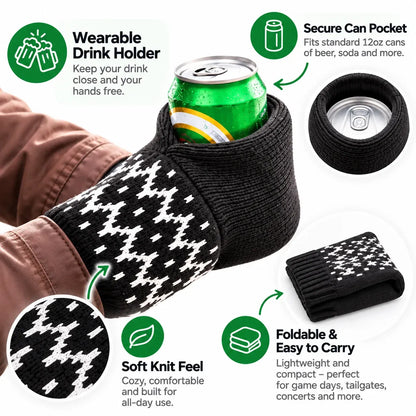 🍻 Hands-Free Game Day Drink Holder | Soft Knit Wearable Can Holder for Tailgates, BBQs & Parties 🏈