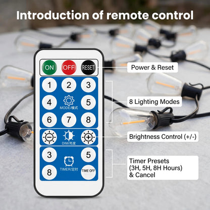 100FT Solar Outdoor String Lights with Remote Control